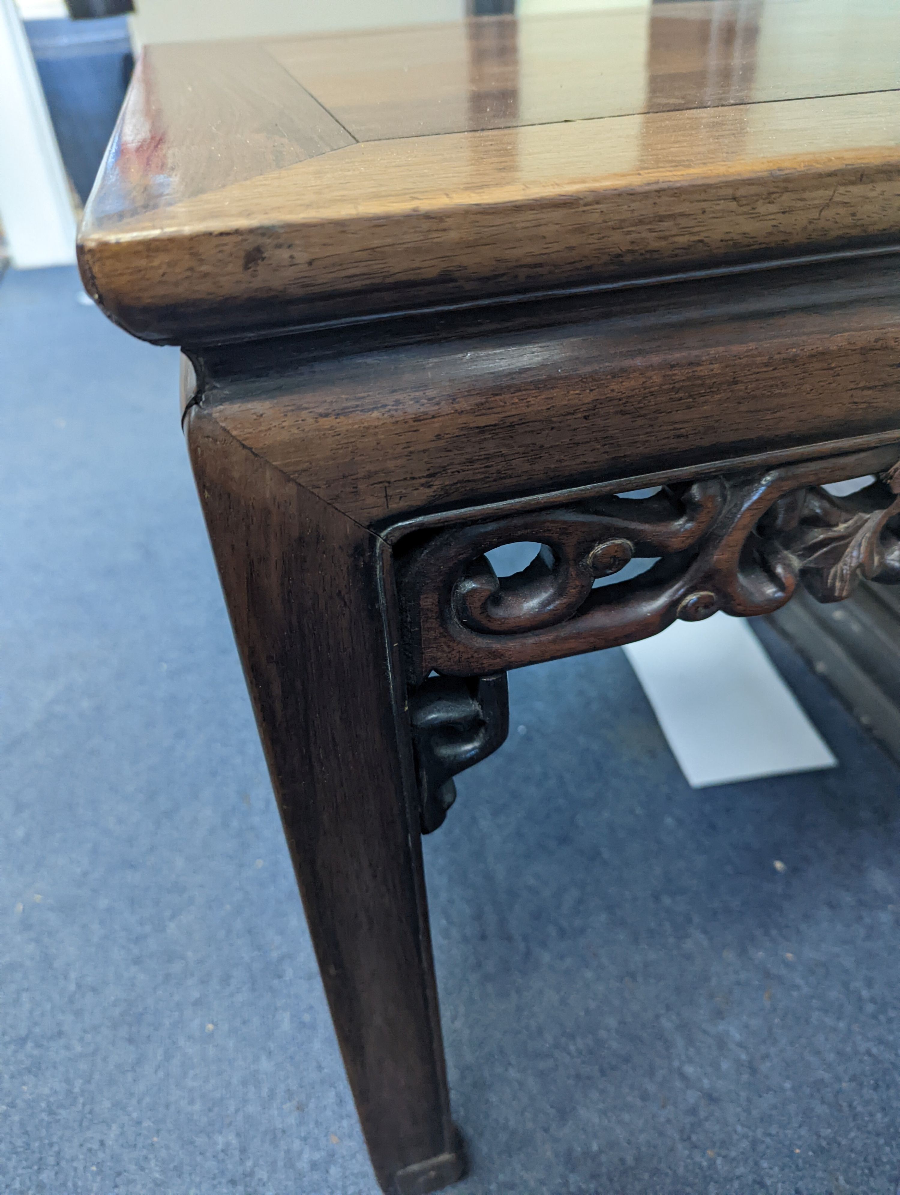 A pair of Chinese hardwood square top tables, 48cm, height 51cm